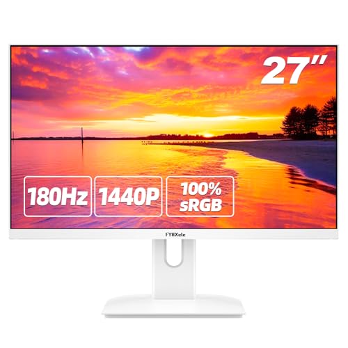 FYHXele 27” White Monitor，QHD (2560x1440P) 180Hz 100% sRG Computer Monitors，IPS Panel