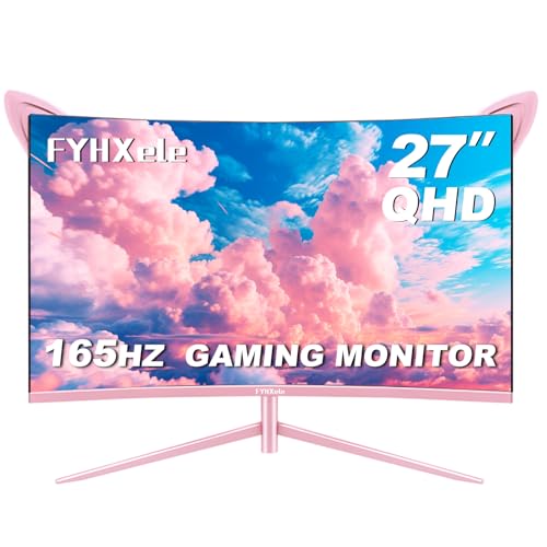 FYHXele FY27QHP Pink Monitor 27 Inch Curved Gaming 165Hz - Support 144Hz 1800R 1ms QHD 2560 x 1440P VA Screen